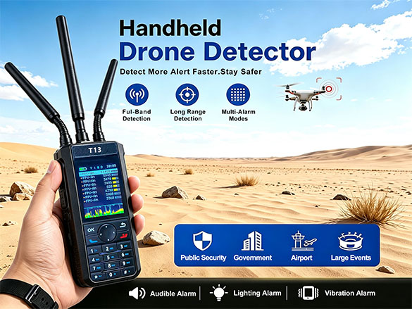 ANOEKO T13 Ultra-Wideband Portable Drone Detector | 300MHz-13.4GHz Full-Spectrum Scanning, 5km Detec